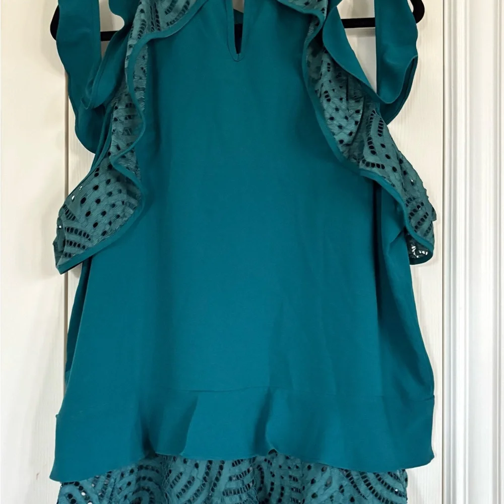 Chic Teal Ruffle Blouse - Picture 2 of 2